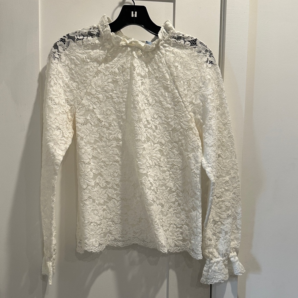Hill House Elegant White Lace Long-Sleeve Top